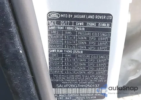 2017 Land Rover Range Rover Evoque Se/Se Premium из США, поврежденный, VIN SALVP2BG7HH250137